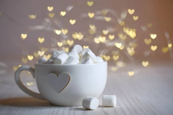 Taza Blanca Corazón Luces Humor Alegre Malvavisco — Foto de Stock