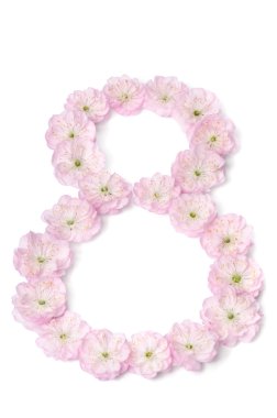 Beyaz arka plan üzerinde sekiz numara şeklinde pembe çiçekler