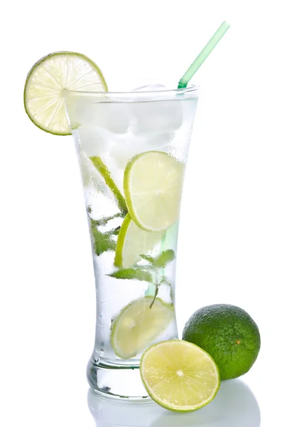 Mojito cocktail with lime on wooden table — Stock Photo, Image