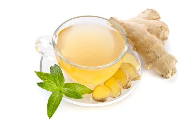 Tea with Ginger Root isolated on white background — Stock Photo, Image