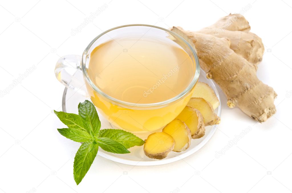Tea with Ginger Root isolated on white background