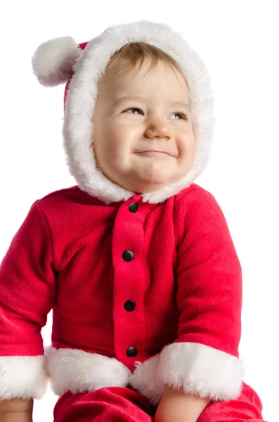 Funny baby i Santa Claus kläder på vit bakgrund — Stockfoto