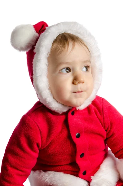 Funny baby i Santa Claus kläder på vit bakgrund — Stockfoto
