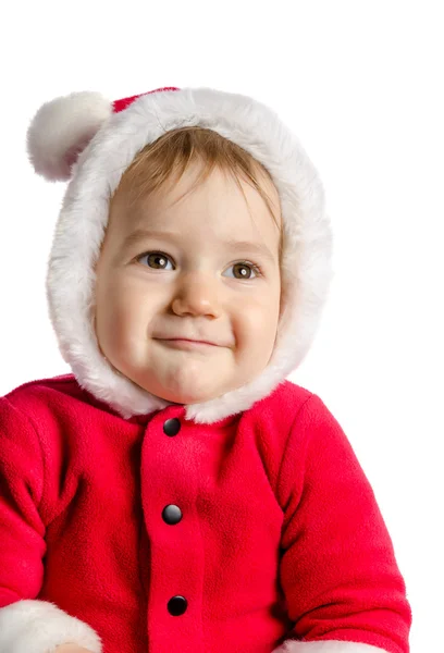 白い表現のクリスマス ツリーとサンタ クロース服の面白い赤ちゃん ストック写真 C Soyka564