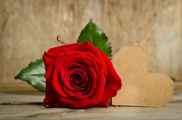 Rosa roja con San Valentín para texto sobre fondo de madera —  Fotos de Stock