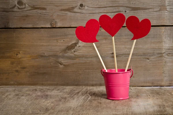 Handmade skewers with cloth hearts for celebration of St. Valent — Stock Photo, Image