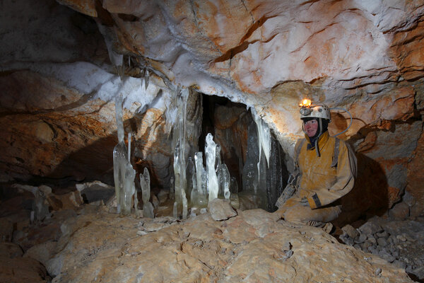 Caver in  Dachstein Mammut Cave.