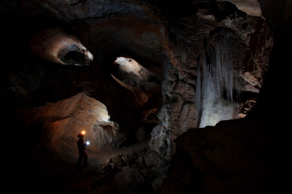 Caver in  Dachstein Mammut Cave.