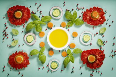 Şirin çiçekler taze organik sebze yapılan 