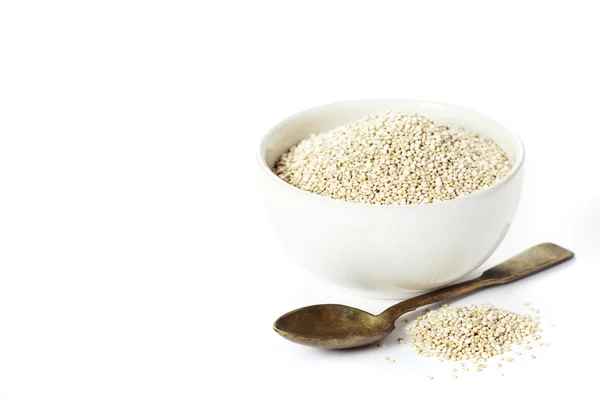 Bowl of healthy white quinoa seeds — Stock Photo, Image