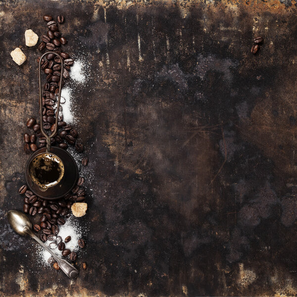 Coffee composition on dark background
