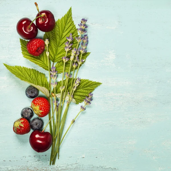 Mix of fresh berries and flowers — Stock Photo, Image