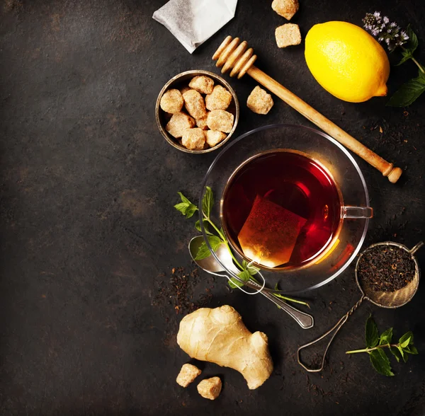 Tea composition on rustic background — Stock Photo, Image