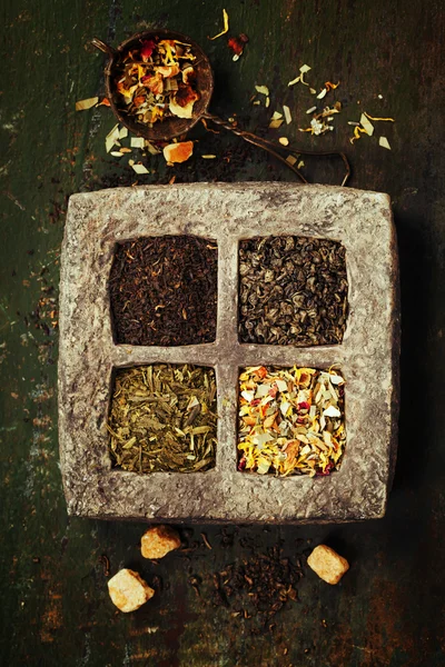 Tea composition on rustic background — Stock Photo, Image