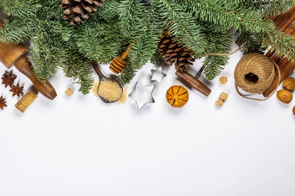 Fundo de cozinha de Natal. Vista superior com espaço de cópia — Fotografia de Stock