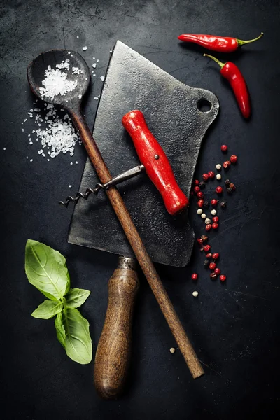 Vintage cutlery and fresh ingredients — Stock Photo, Image