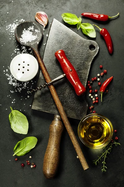Vintage cutlery and fresh ingredients — Stock Photo, Image