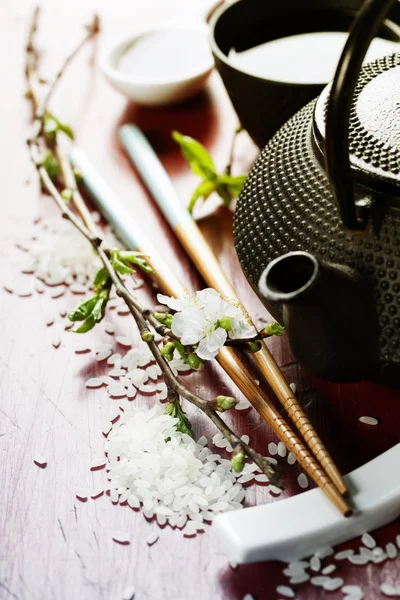 Chińska herbata zestaw i pałeczki — Zdjęcie stockowe