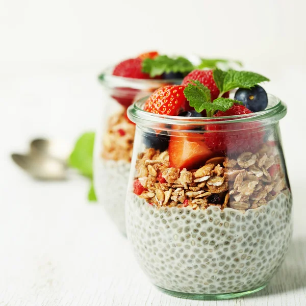 Chia seeds vanilla pudding and berries — Stock Photo, Image