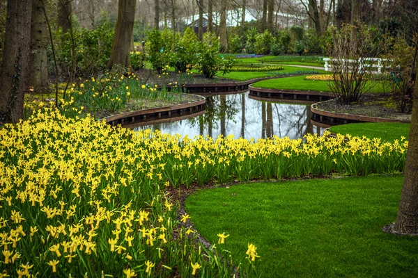 Keukenhof parque de flores en Holanda. Elementos del diseño del parque . — Foto de Stock