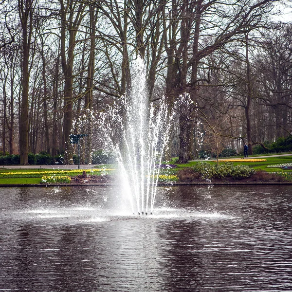 Fuente en el parque de Keukenhof en Holanda cerca de Amsterdam . — Foto de Stock
