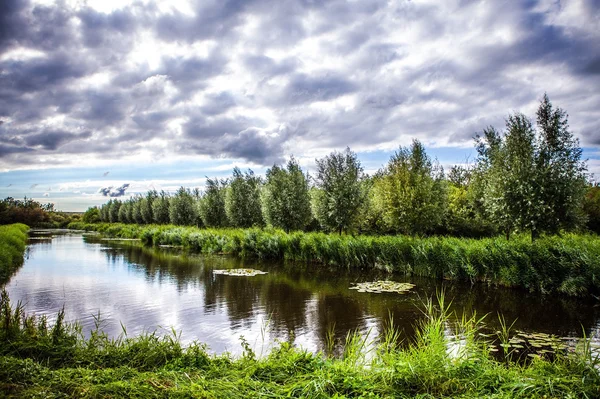 Hermoso paisaje tradicional holandés, canales y edificios . — Foto de Stock