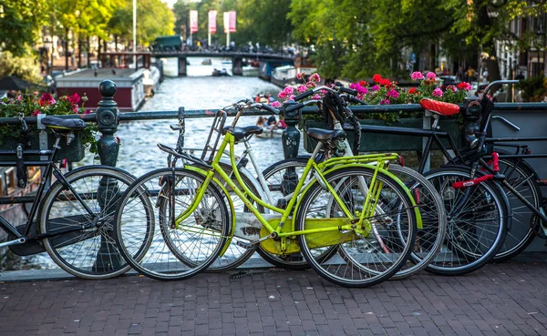 Bridge with bicycles under channel — Stock Photo, Image