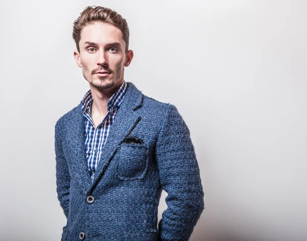 Handsome man in stylish blue jacket — Stock Photo, Image