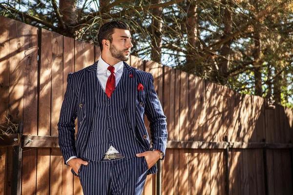 Elegante hombre guapo en traje clásico — Foto de Stock