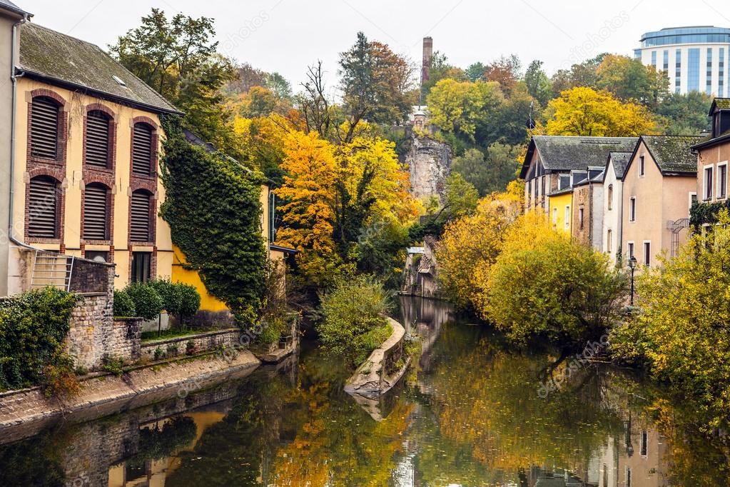 Houses along Alzette river in Luxembourg