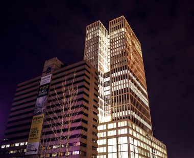 ROTTERDAM, NETHERLANDS - DECEMBER 26, 2015: Famous city sights at night time on December 26, 2015 in Rotterdam - Netherlands.