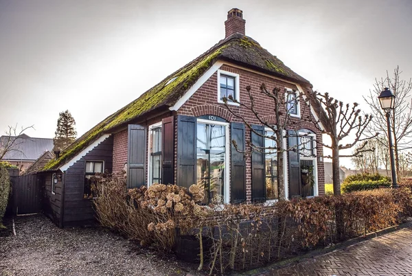 Gamla mysiga hus med halmtak i Giethoorn, Nederländerna. — Stockfoto