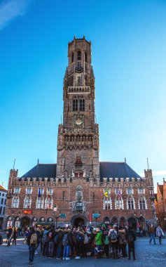 Brugge, Belçika - 17 Ocak 2016: Belfort kulede Bruges, turistik merkezi Brugge Flanders şehir ve Unesco Dünya Mirası üzerinde 17 Ocak 2016 yılında Brugge - Belçika.