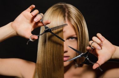 woman with straight hair and scissors clipart