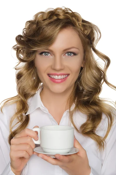 Beautiful woman with cup in her hand — Stock Photo, Image