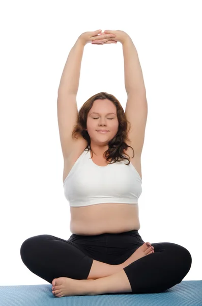 Smiling woman with overweight involved in fitness — Stock Photo, Image