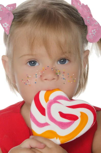 Mooi meisje met gekleurde Lollipop — Stockfoto