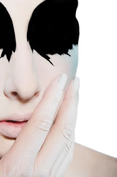 Face and hand of woman with black white makeup — Stock Photo, Image