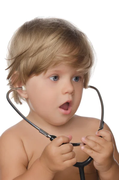 Enfant surprise avec stéthoscope — Photo