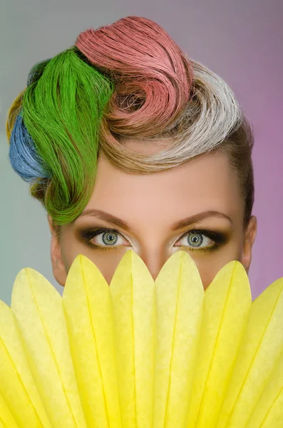 Portrait of charming woman with colorful makeup — Stock Photo, Image