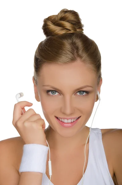 Hermosa mujer con auriculares — Foto de Stock