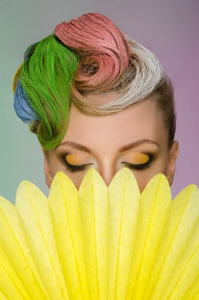 Beautiful woman with colorful hair — Stock Photo, Image
