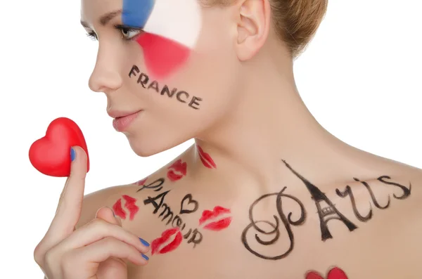 Очаровательная женщина с макияжем по теме Франция — стоковое фото