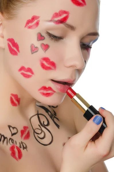 Charmante vrouw met make-up op thema van Parijs — Stockfoto