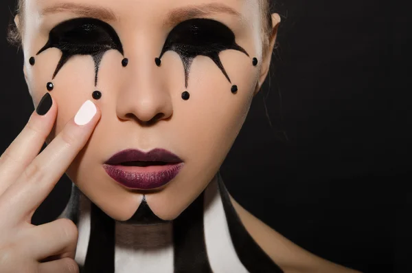 Portrait with creative black and white makeup — Stock Photo, Image