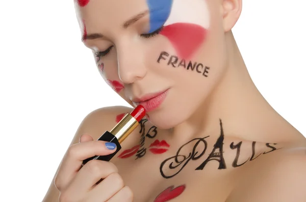 Young woman with makeup on theme of Paris — Stock Photo, Image