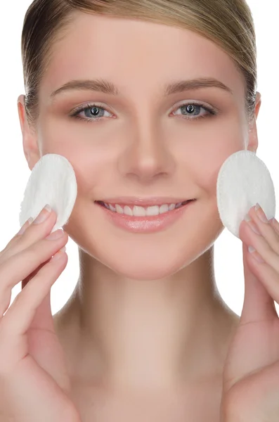 Smiling woman with cotton pad — Stock Photo, Image