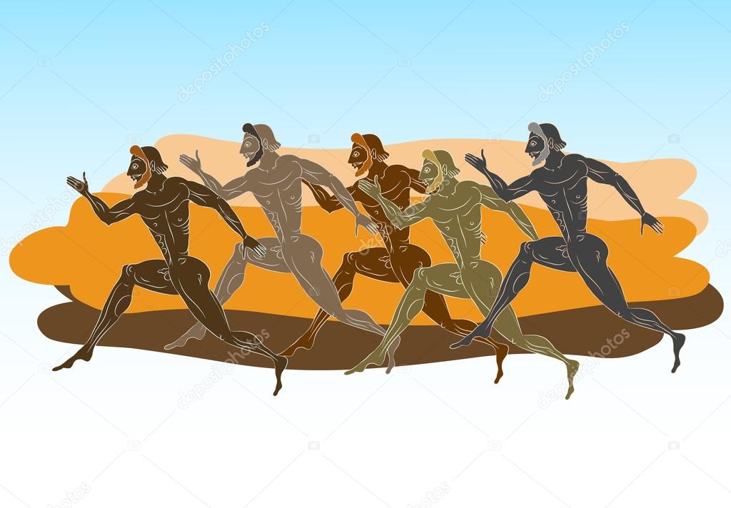 Ancient greek runners — Stock Vector © portokalis 101110268