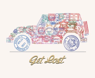 Travel theme with postmarks clipart