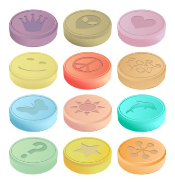 Ecstasy tablets on white clipart